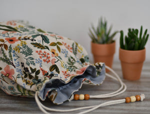 Flowers and leaves / Hand made project bag (4335009923106)