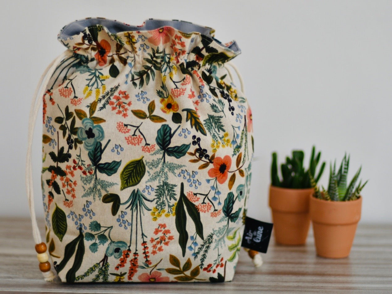 Flowers and leaves / Hand made project bag (4335009923106)